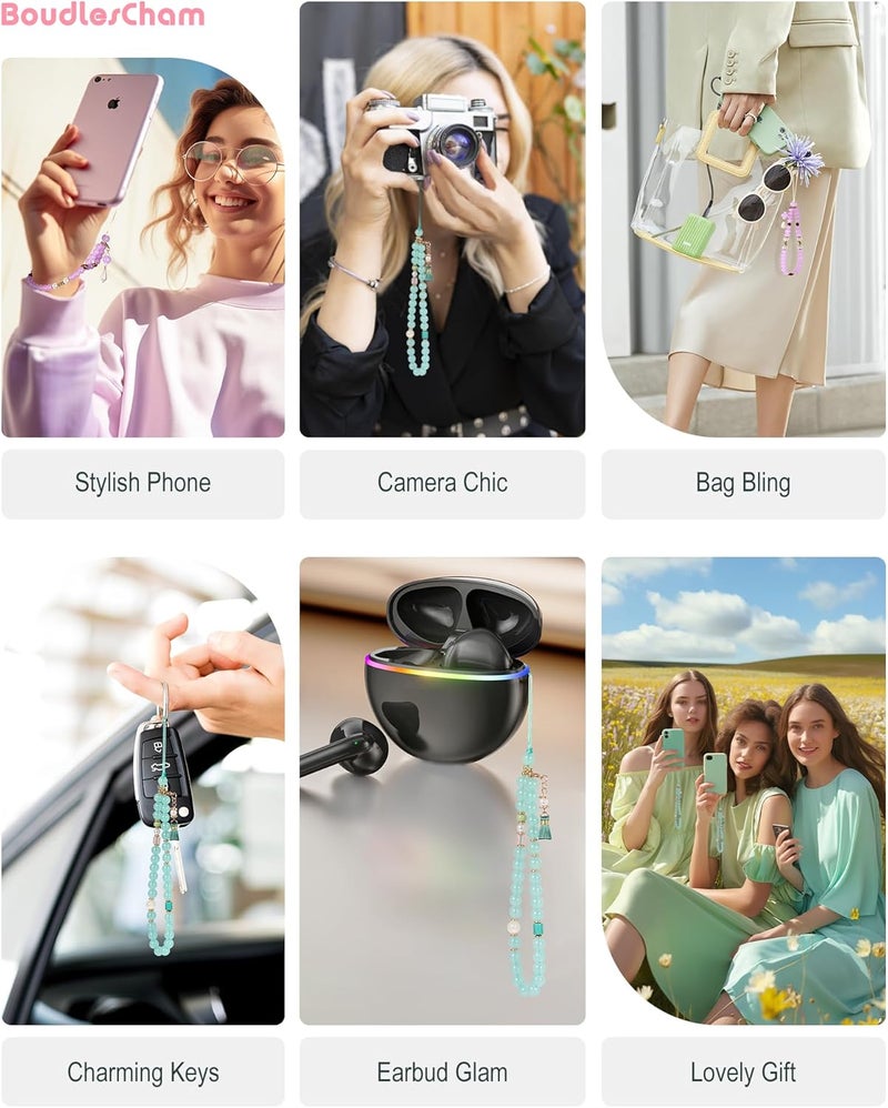 BoudlesCham Phone Charm – Cute Pearl Beaded Wrist Strap for Women, Aesthetic Phone Chain Wristlet for iPhone, Pixel, Camera & More, Perfect for Gifts, Birthdays & Holidays(Lake Blue) - Image 4
